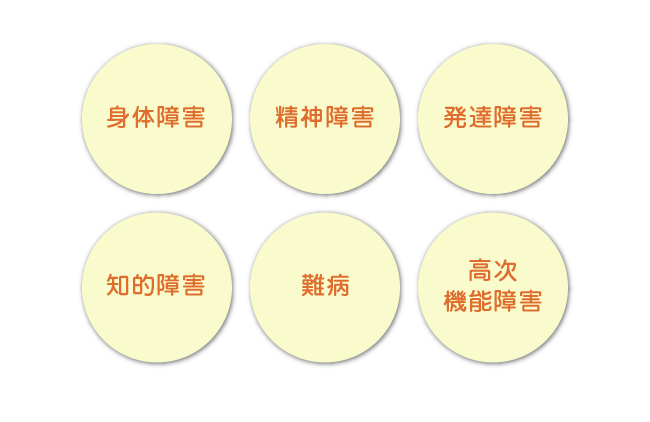 身体障害精神障害発達障害知的障害難病高次機能障害